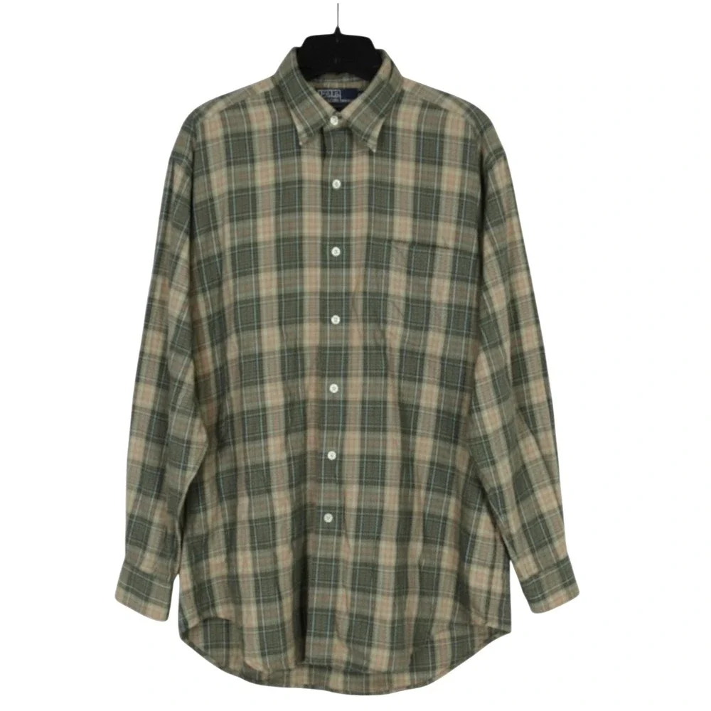 POLO RALPH LAUREN Men's LOWELL SPORT Green/Beige Plaid BUTTON-UP Twill Shirt M